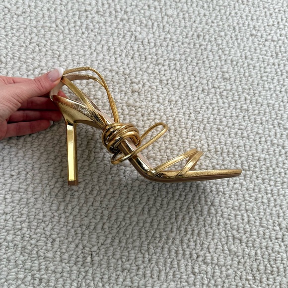 Zara Gold Lace Up Heeled Sandals - Picture 5 of 7